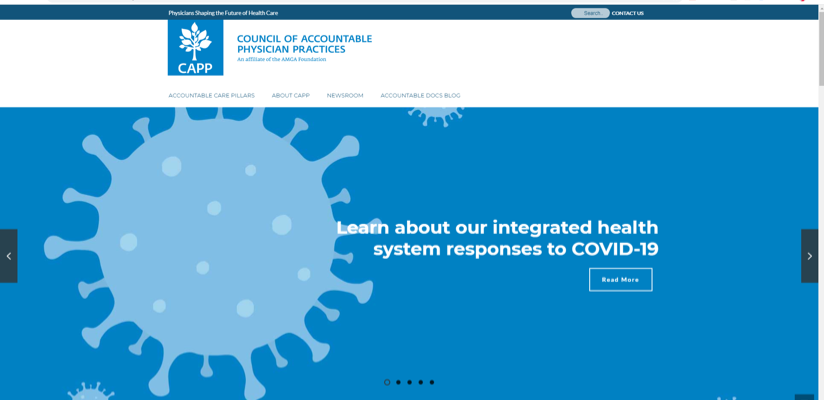 Screenshot of the CAPP website in 2020, showing an illustration of the Covid-19 virus.
